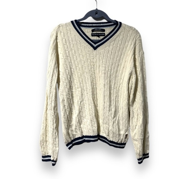 Vintage Tommy Hilfiger Off-White Cable Knit V-Neck Sweater Women’s Size Large - Picture 1 of 14